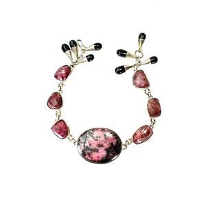 Rhodonite Indian Ruby Black Onyx Sterling Handmade 925 Bracelet